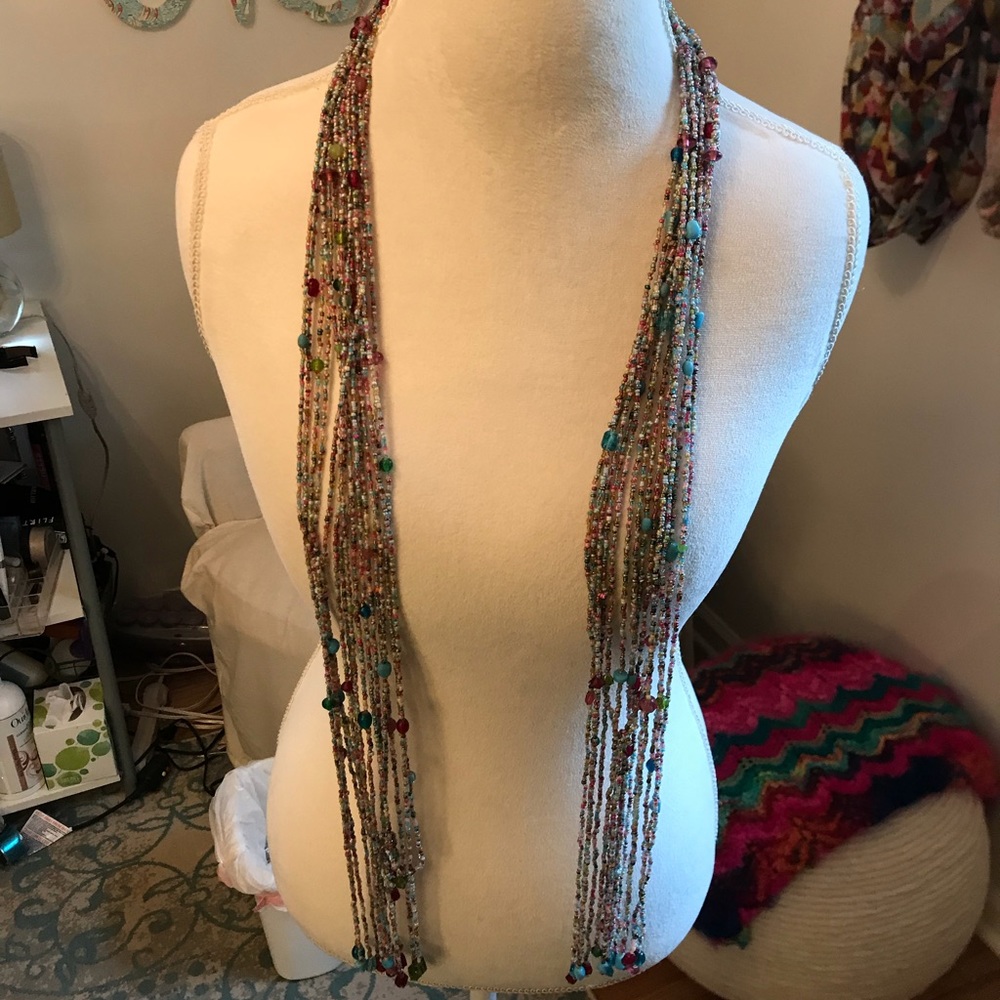 Long multi-colored beaded necklace